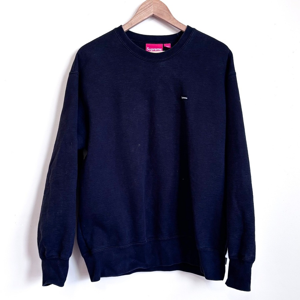 Supreme Small Boxy Logo Patch Crewneck Sweatshirt Size M Black Pullover Cotton